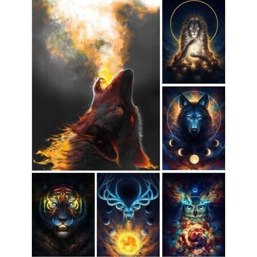 5D DIY Diamond Painting Fantasy Animal Wolf Lion Cross Stitch Kit Full Drill Embroidery Mosaic Art Picture of Rhinestones Decor