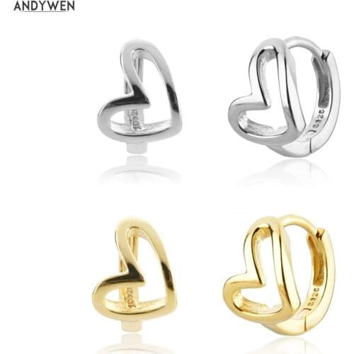 ANDYWEN New 925 Sterling Silver Gold Heart Hoops Huggies Women Fne Jewelry Clips Piercing Luxury Female Rock Punk Jewels
