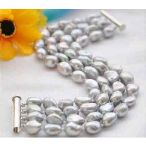 New hot 4 row 7.5" 8-9mm gray baroque freshwater cultured pearl bracelet