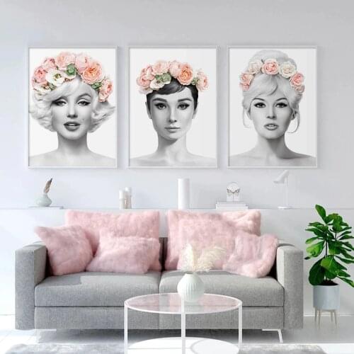 Floral Crown Audrey Hepburn Wall Art Canvas Fashion Posters Brigitte Bardot & Marilyn Monroe Prints Painting Pictures Home Decor