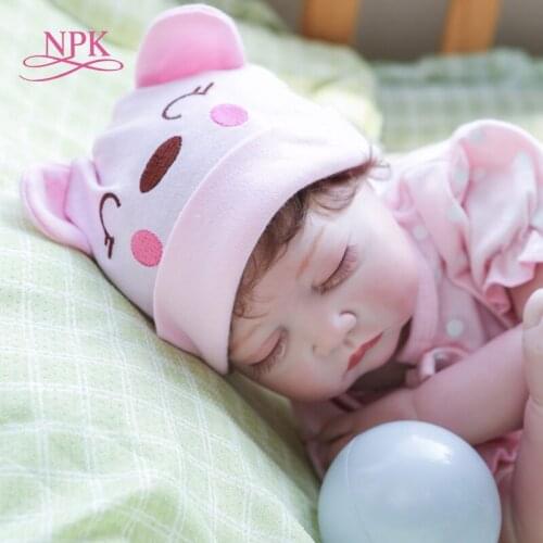 NPK 55CM painting high quality sleeping baby girl in pink dress hand detailed bebe reborn doll Birthday Christmas Gift