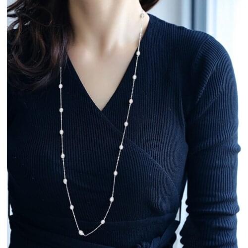 DMNFP188 Sweater Pearl Necklace Silver 925 Jewelry 6-7mm Long Pearl Necklace For Women