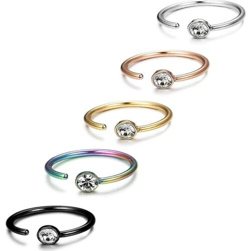 Stainless Steel 8mm/10mm C Shape Nose Ring Cubic Zirconia Tragus Helix Cartilage Conch Rook Lobe 20G Ear Piercing Jewelry
