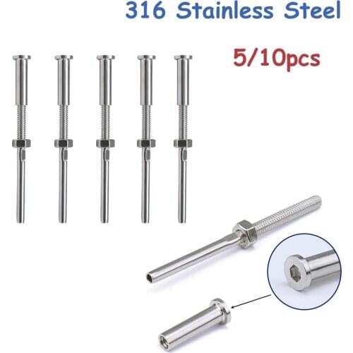 316 Stainless Steel Cable Railing Kit M6 Inner Hexagonal Straight Rod Swage Stud Bolt for Wood & Metal Post DIY Balustrade Parts