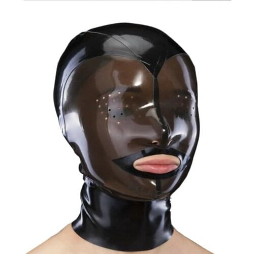 Latex Hood Unisex Deadpool mask sm Mask Perforated Eyes with Open Mouth Rubber Cocksucker Hood Fetish bdsm Hood