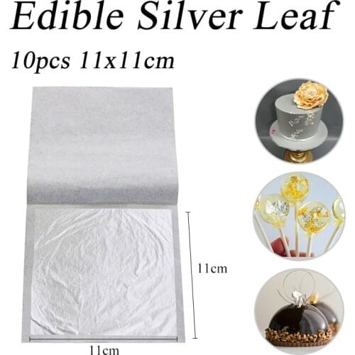 Edible Silver Leaf Real Silver Foil 10pcs 11x11cm for Female Cosmetics Food Decoration Arts Crafts Paper Painting Edible Sheets