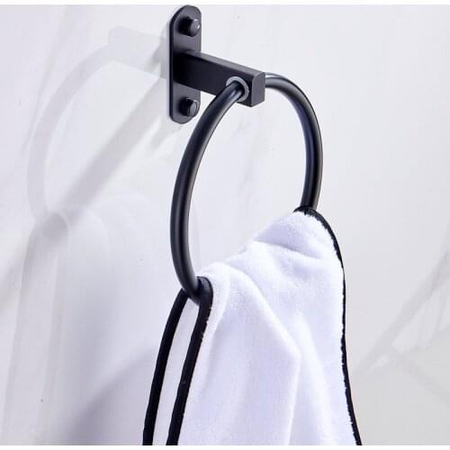 Matte Black Space Aluminum Nordic Wall-mounted Towel Ring Bathroom Accessories Round Towel Rack Bathroom Towel Rack Hanger