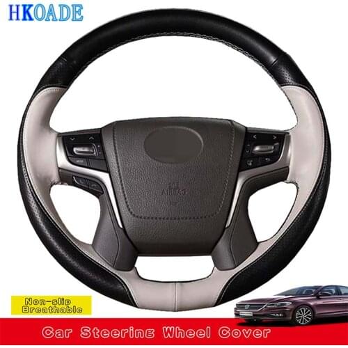 DIY Hand-stitched Black Soft Genuine Leather Car Steering Wheel Covers For Toyota Land Cruiser Prado 2018 Cruiser 2016 - 2019