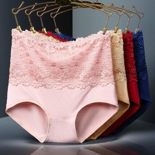 Women Modal Underwear High Waist Lace Comfortable Slimming Lingerie Multi-Size Solid Color Breathable Sexy Body Shaping Panties