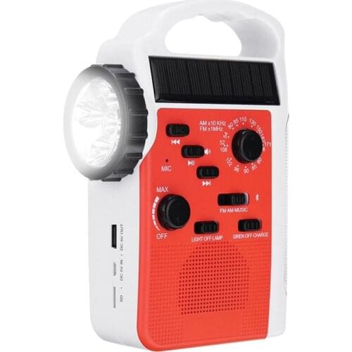 New AM/FM Bluetooth Solar Hand Crank Dynamo Outdoor Radio With Speaker Emergency Receiver Mobile Power Supply Flashlight