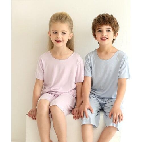 Family Summer Pajamas Modal Cotton Shorts Sleepwear Sets Children Short Sleeve T-shirt Kids Boy Girl Summer Home Wear Suits