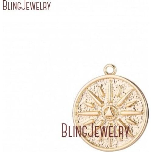 PM35243 Sun Celestial Medallion Gold Filled Pendant Dainty Rustic Textured Star Coin Layering Necklace Charm For Jewelry Making