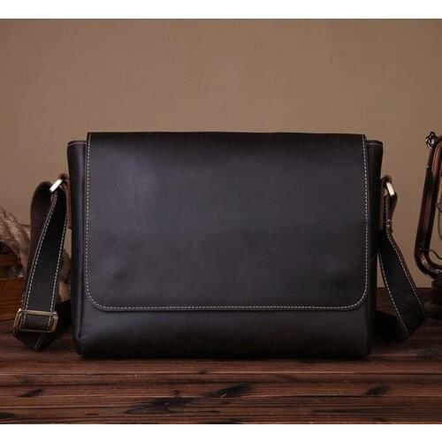 Casual Men Crossbody Bags Vintage Crazy Horse Genuine Leather Shoulder Bag fit for iPAD mini male travel bag business work bags