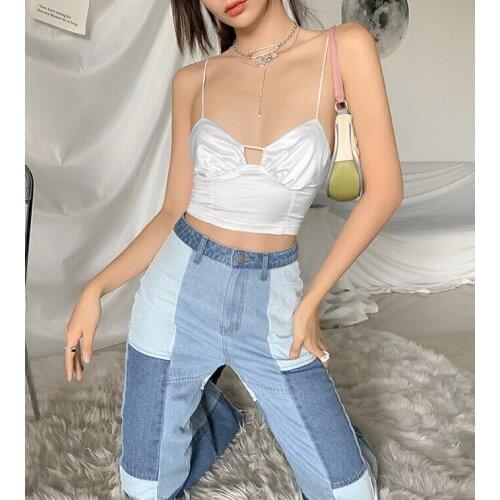 Sexy Women Camisole Top Spaghetti Strap Satin Crop Top Solid Color V Neck Cut Out Tube Top Ladies Sheath Ruchd Tank Top