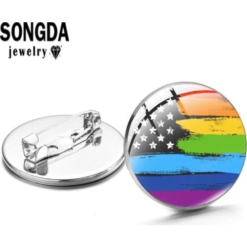 SONGDA LGBT Rainbow Pride Flag Bisexual Pride Series Brooch Cabochon Glass Dome Lapel Pins Badges for Backpack Clothes Trinkets