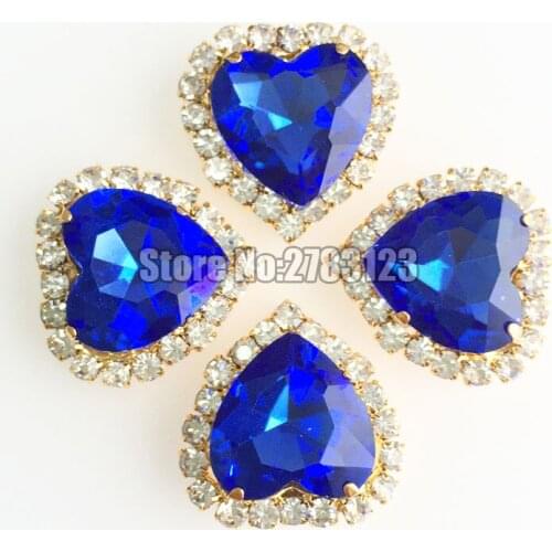 Light blue 12mm high quality heart Crystal buckle, gold base Glass sew on rhinestones,diy/clothing accessories SKHJ12