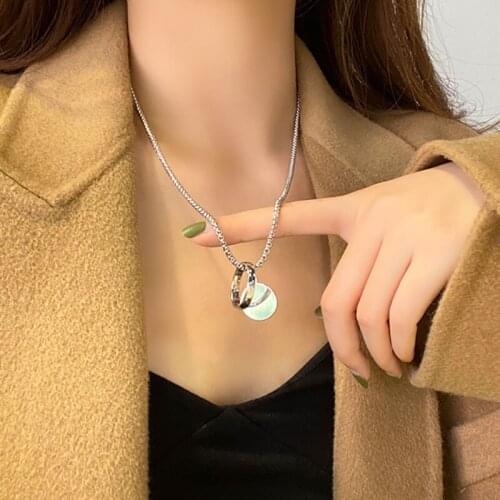 Vogallery Trendy Silver Color Ring Pendants Necklaces For Women Coin Chains Fashion Neck Chain Punk Everyday Jewelry
