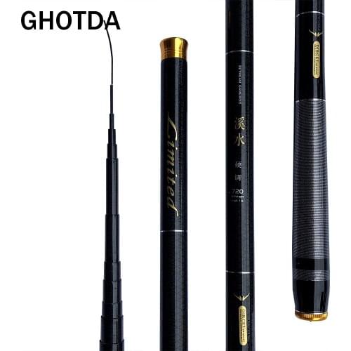 GHOTDA High Quality Ultra Light Hard Telescopic Fishing Rod Carbon Fiber Hand Pole for Carp Fishing Rod 3.6M-7.2M