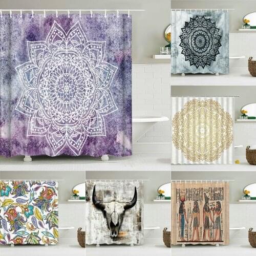 Indian Mandala Shower Curtain Flower Printed Bohemian Bathroom Curtains Decor Wall Hanging With Hooks Shower Curtains