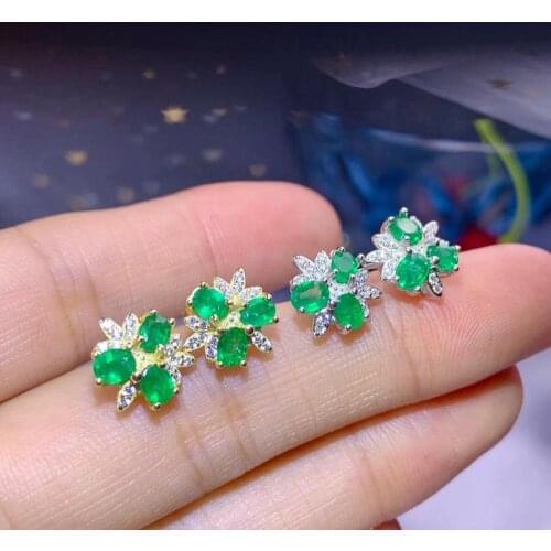 New style green natural Emerald gemstone earrings for women with silver jewelry