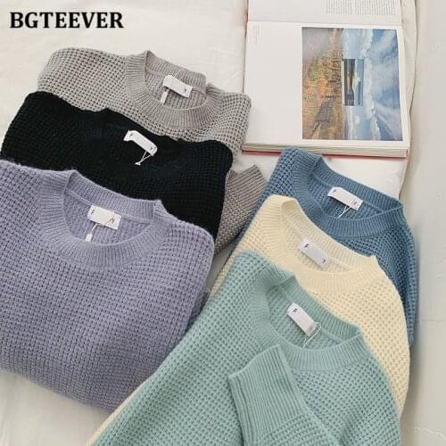 BGTEEVER Chic O-neck Women Thicken Warm Sweater Pullovers 2021 Autumn New Casual Long Sleeve Loose Female Knitted Jumpers Tops