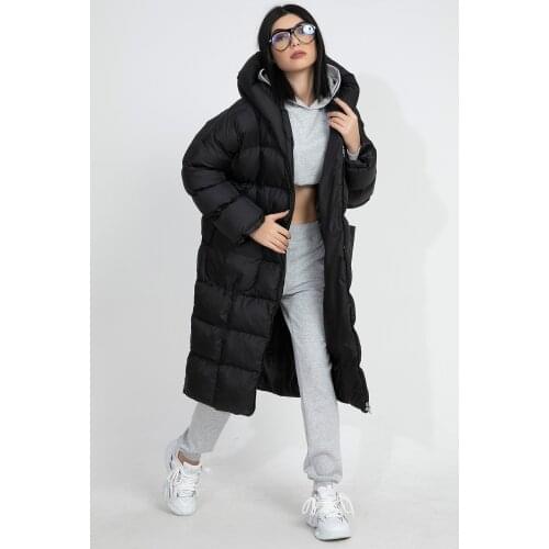 Women Oversize Inflatable Coat 2021 Winter Fashion Black Hooded Thick and Warm Solid Color Standard Bede Coat Overcoat Parka Made in Turkey
