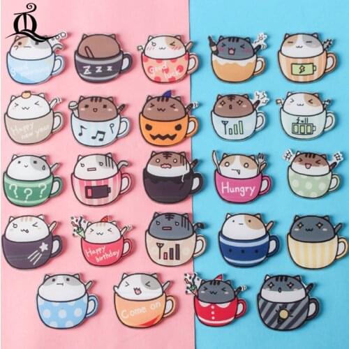 1PCS The cat cups Cartoon Icons on The Pin Kawaii Icon Badge Bacges on Backpack Badges for Clothing Acrylic Badges Z67