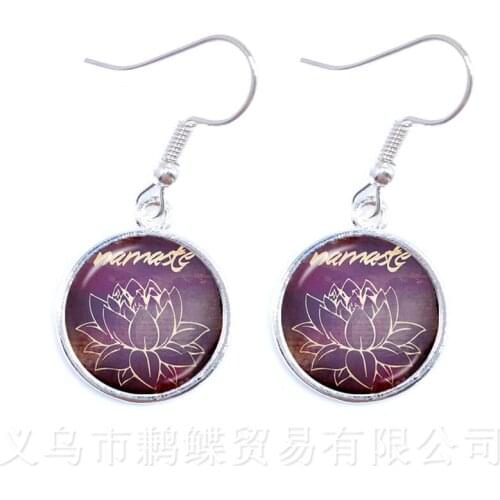 1Pair Yoga Jewelry Glass Earrings OM Symbol Buddhism Zen Unique Mandala Flower Drop Earrings Glass Henna Handmade