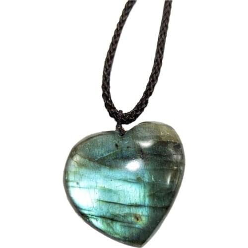 1Pc Natural Labradorite Crystal Necklace Healing Chakra Pendant With Hand-Woven Rope Heart Stone Moonstone Healing in style