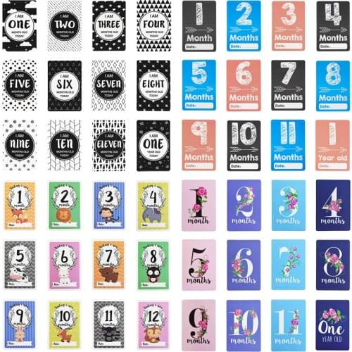 12Pcs Month Sticker Baby Milestone Newborn 1-12 Month Memorable Moments Age Cards Number Photo Props Kids Commemorative Card