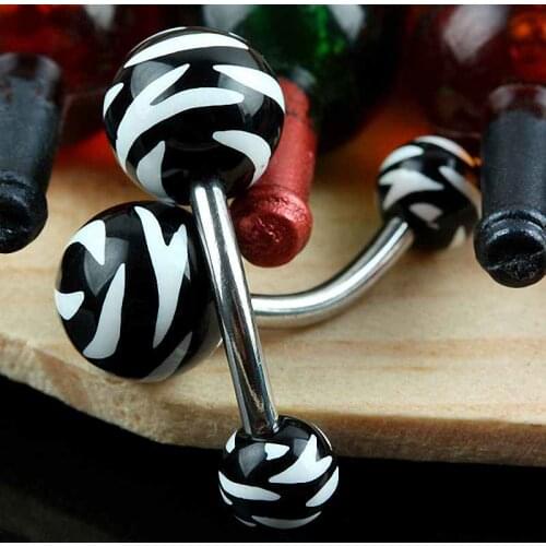 2pcs Black White Zebra Stripe UV Barbell Body Belly Bar Stainless Steel Navel Ring Gift For Women