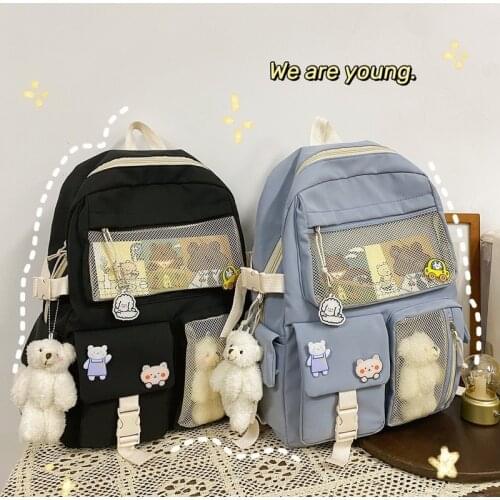 2021 Buckle Badge Womens Backpack Candy Color Fashion Cute Schoolbag Shoulder Student Bag Teenage Girl College School Backpacks