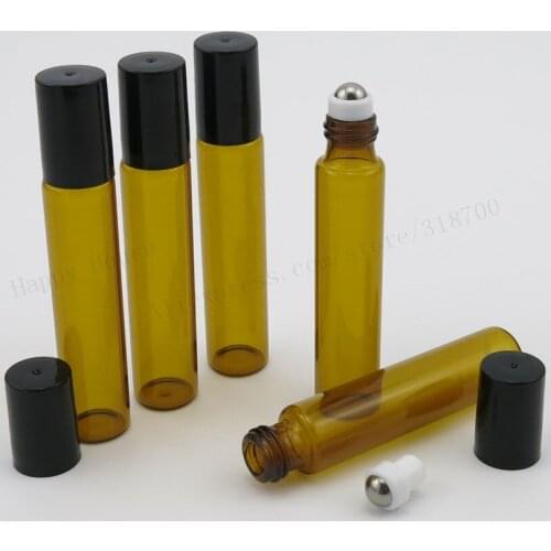 360 x 10ml Empty Refillalbe Amber Glass Roll on Bottle Metal ball plastic cap 10cc Brown Glass roller Containers