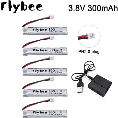 5pcs FLYBEE 1S 300mAh 3.8V HV 30C/60C LiHV Lipo battery PH2.0 Plug for UK65 US65 Mobula7 Snapper 65S Drone