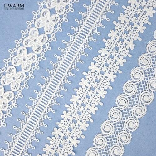5yard White lace fabric ribbon trim DIY bilateral water-soluble embroidery fine quality hollow lace wedding dress accessories