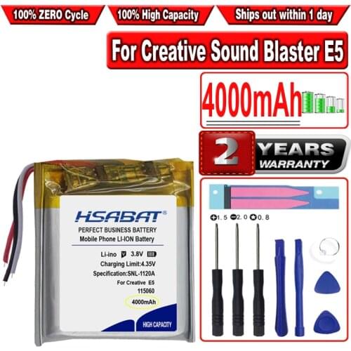 HSABAT 4000mAh Battery for Creative Sound Blaster E5