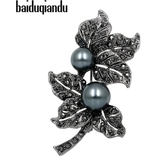 Baiduqiandu New Arrival Black Crystal Rhinestones Floral Flower Brooches for Fashion Women Costume Jewelry Accessories