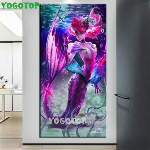 Large DIY Diamond Embroidery Angry mermaid Diamond Painting Square Round drill Sea Girl Picture Of Rhinestones Dream Art YY5336