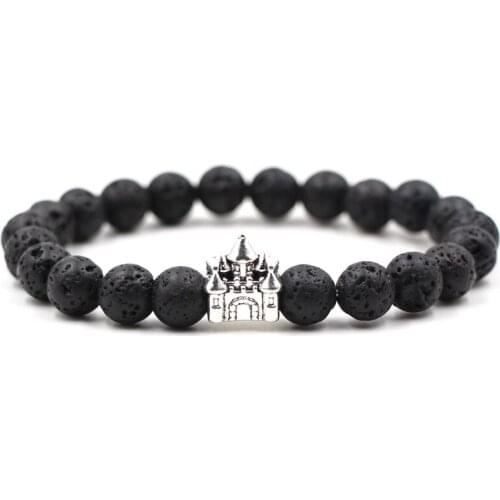 Castle Pattern Beaded Bracelet Black White Natural Stone Beads Bracelet Men Women Friend Gift Charm Strand Jewelry