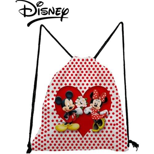 Disney Mickey Minnie Backpack Child School Bag Small Cartoon Girl Storage Bag Red Party Swim Travel Mini Drawstring Bag Portable