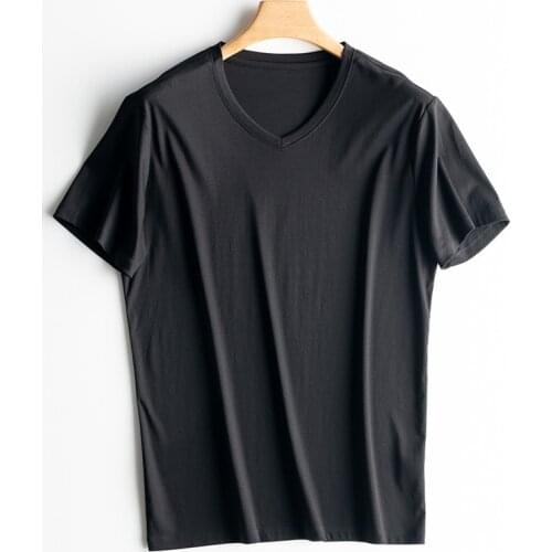 Mulberry silk Mans ice-feeling breathable loose Soft Men basic Thread T-shirt short-sleeved top