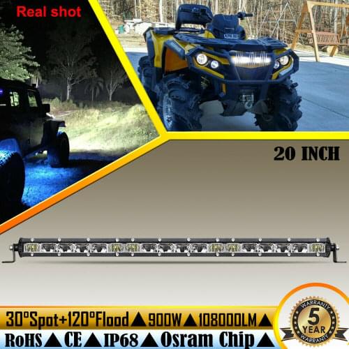 HAOLIDE 20" Single Row Ultra Slim Car LED Light Bar Combo Beam for UTV ATV Work Light Flood Spot Led Bar