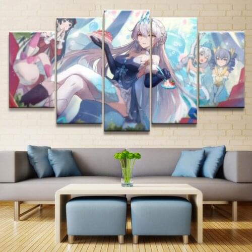 Canvas Printed Painting 5 Panel Honkai Impact 3 Game Poster Pictures for Living Room Home Decor Modern Wall Art