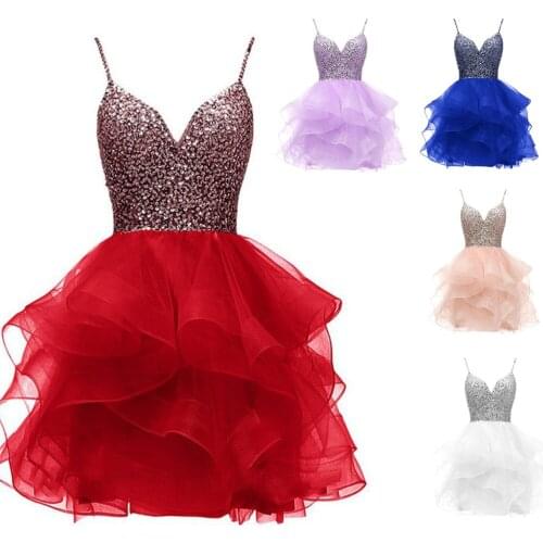 Spaghetti Straps Short Homecoming Dresses Sequined Tulle Sexy Evening Gowns Sleeveless Formal Party Robes