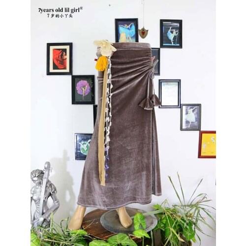 Bellydance Costume Tribal Fusion Velvet Skirt With Open Slit SRA24 30