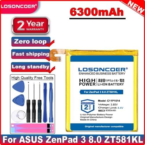 LOSONCOER Good Quality Battery C11P1514 6300mAh Battery For ASUS ZenPad 3 8.0 ZT581KL Batteries