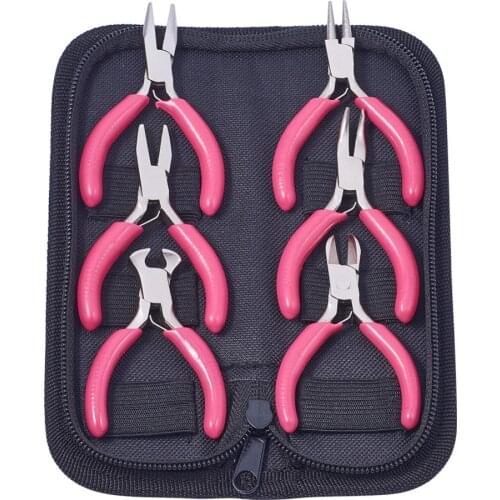 Mini Jewelry Pliers Sets DIY Jewelry Tools & Equipments For Jewelry Making Carbon Steel DeepPink, 70~80x40~52x6~9mm