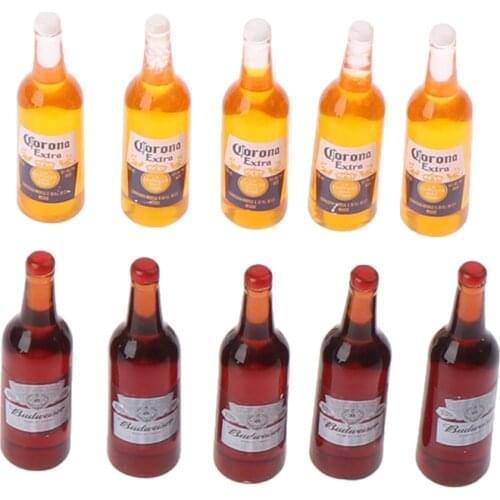 10Pcs New 1/12 Dollhouse Miniature Resin Simulation Wine Bottle Simulation Beer Bottle Model
