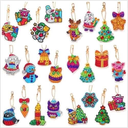 DIY Diamond Painting Keychain Set Christmas Gift Key Ring Full Drill Mosaic Making Diamond Painting Pendant for Art Craft