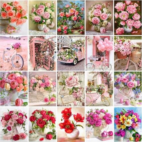 Huacan 5d DIY Diamond Painting Kit Rose Peony Diamond Embroidery Cross Stitch Mosaic Full Square Bycicle Flower Modular Pictures
